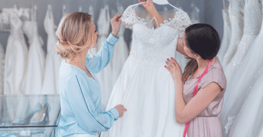 Bride shopping for wedding dress